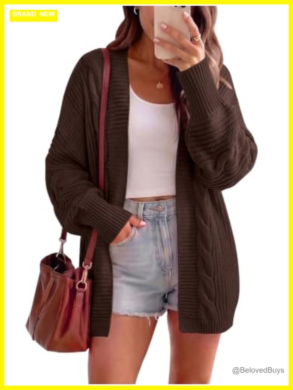 Womens Batwing Sleeve Open Front Cable Knit Cardigan Sweater